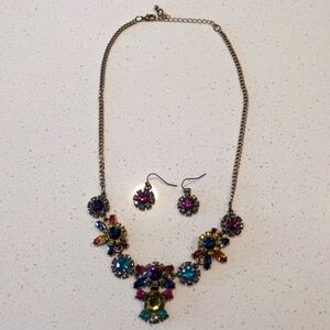 Vintage Stone Jewel Necklace and Earrings Set